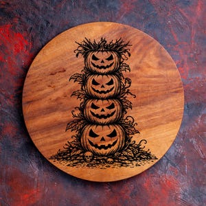 Halloween-pumpor SVG, kuslig Jack O'Lantern-torndesign, gotisk höstillustration, laserskuren fil, CNC-trägravyrdekor