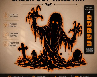 Fichier de découpe laser fantôme de cimetière d'Halloween (SVG, DXF, PNG, PDF, AI), téléchargement numérique, fichier de découpe CNC Cricut Glowforge horreur