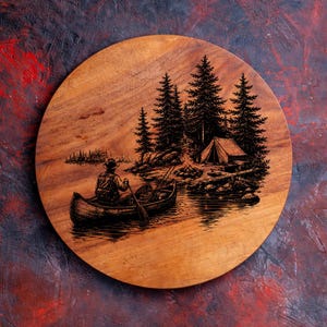 Angeln Camp svg, Canoe Lake Laser Gravur Design, Wildnis Camping Gravur Kunstwerk, Outdoor Abenteuer Wandkunst, Naturszene svg