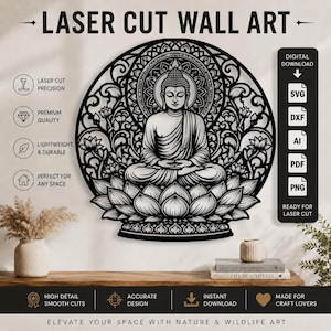 Buddha Lotus Laser Cut Wall Art Svg Dxf Ai Pdf Png, Mandala Meditation Metal Decor, Spiritual CNC Cut File Digital Download