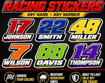 Custom Racing Number & Name Sticker | Personalized Race Car Driver Sticker Decal