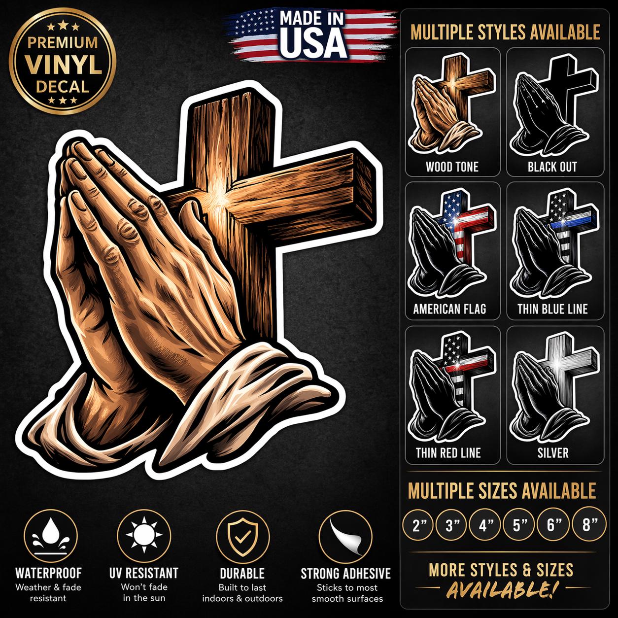 Praying Hands Cross Sticker – Christian Faith Vinyl Decal – Religious ...