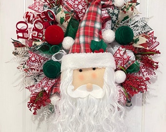 Christmas Santa Claus Wreath for Front Door, Whimsical Santa Door Hanger, St Nick Festive Christmas Decor, North Pole Christmas Decorations