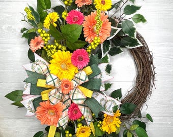 Summer Daisy Wreath for Front Door, Spring Daisy Wreath, Summer Garden Door Decor, Multi-Season Wreath, Everyday Wreath, Mother’s Day Wreath