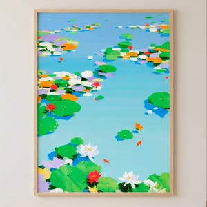 Water Lily Pond Print, Monet Inspired Koi Fish Art, Impressionist Floral Poster (Digital Download)