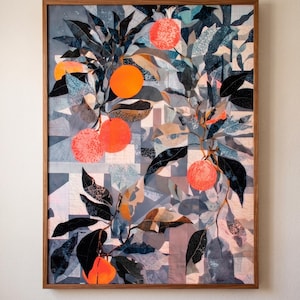 Citrus Tree Botanical Art Print, Orange Fruit Collage Quilt Poster (Digital Download)