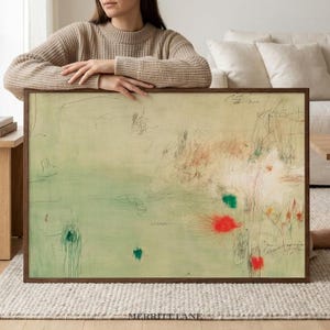Sage Green Abstract Expressionist Print, Gestural Mark Making Wall Art (Digital Download)