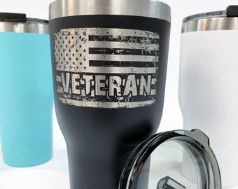 Veteran American Flag, Distressed American flag engraved on 30oz tumbler, veteran gifts, custom tumbler gifts, Christmas gifts