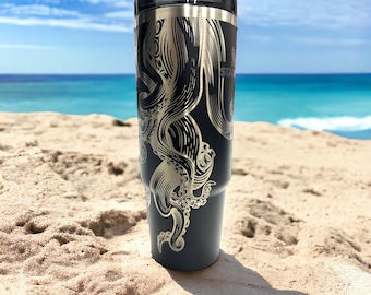 30oz or 40oz - Kraken Graphics laser engraved  on Stanley Quencher  - Engraved Tumbler with tentacles - Custom Engraved Stanley Cup