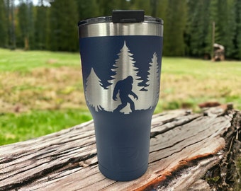 Sasquatch in the trees - 30 oz RTIC tumbler, Laser engraved, personalizable  Bigfoot gifts