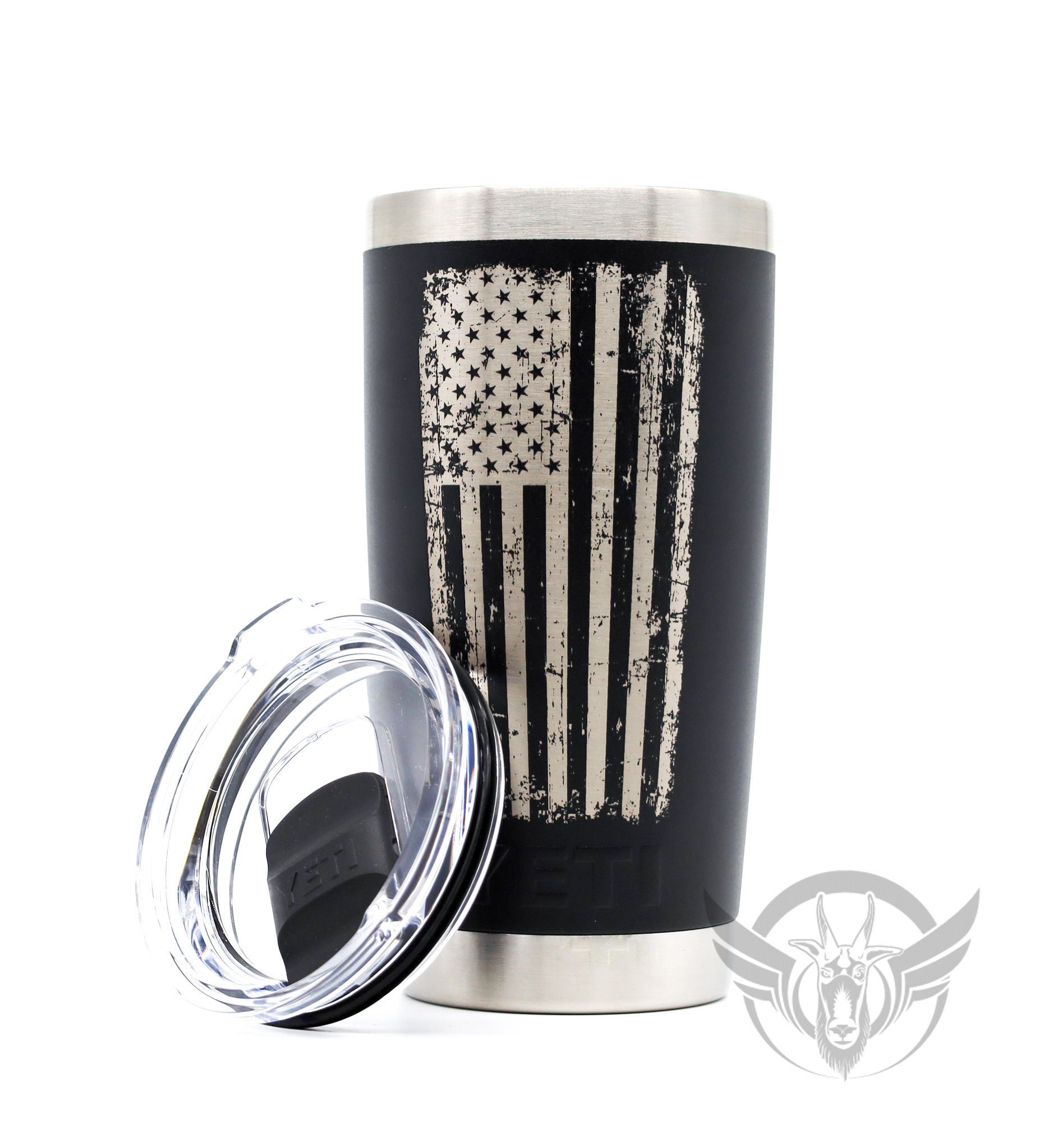 Laser Engraved YETI® or Polar Camel Water Bottle - Deer with American Flag  Design