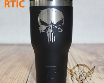 Punisher skull 30 oz laser engraved powder coated tumbler. RTIC Tumbler, Police gifts, Christmas gifts