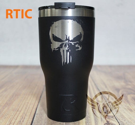 Punisher Skull 30 Oz Laser Engraved Powder Coated Tumbler. RTIC