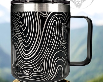 Laser Engraved Topography 14 oz Stainless Steel Camping Mug,