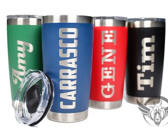 20oz - Personalized 20 oz tumbler with names or text - Includes mag slide lid -  Great gifts for friends or family