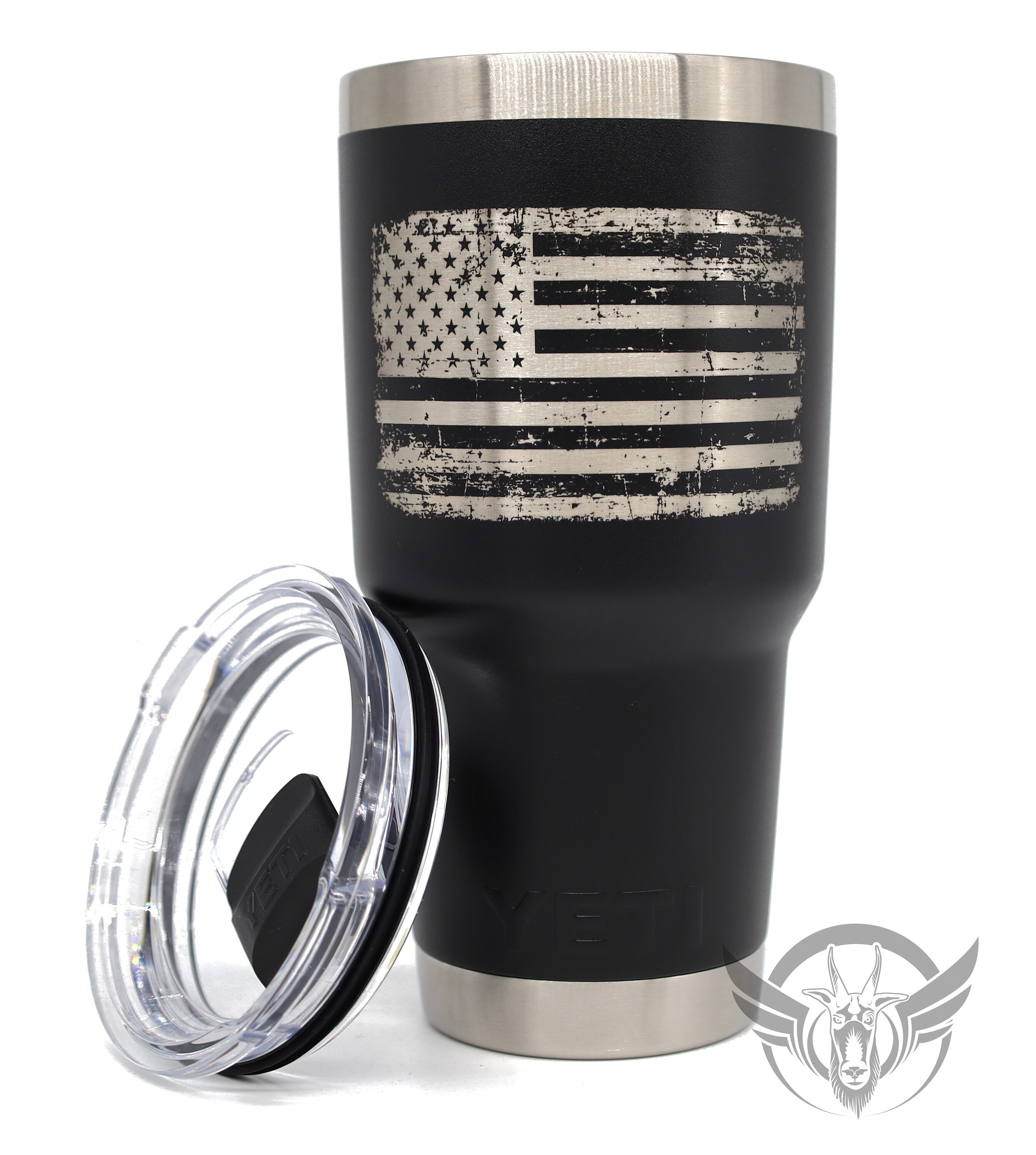 16oz-laser Engraved Distressed American Flag Graphic on a Yeti Tall Can  Colster.16oz Tall Can Cooler 