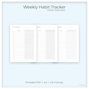 A4 Weekly Habit Tracker Printable | 3 Styles (Grid, Circle, Checklist) | Minimal Planner PDF