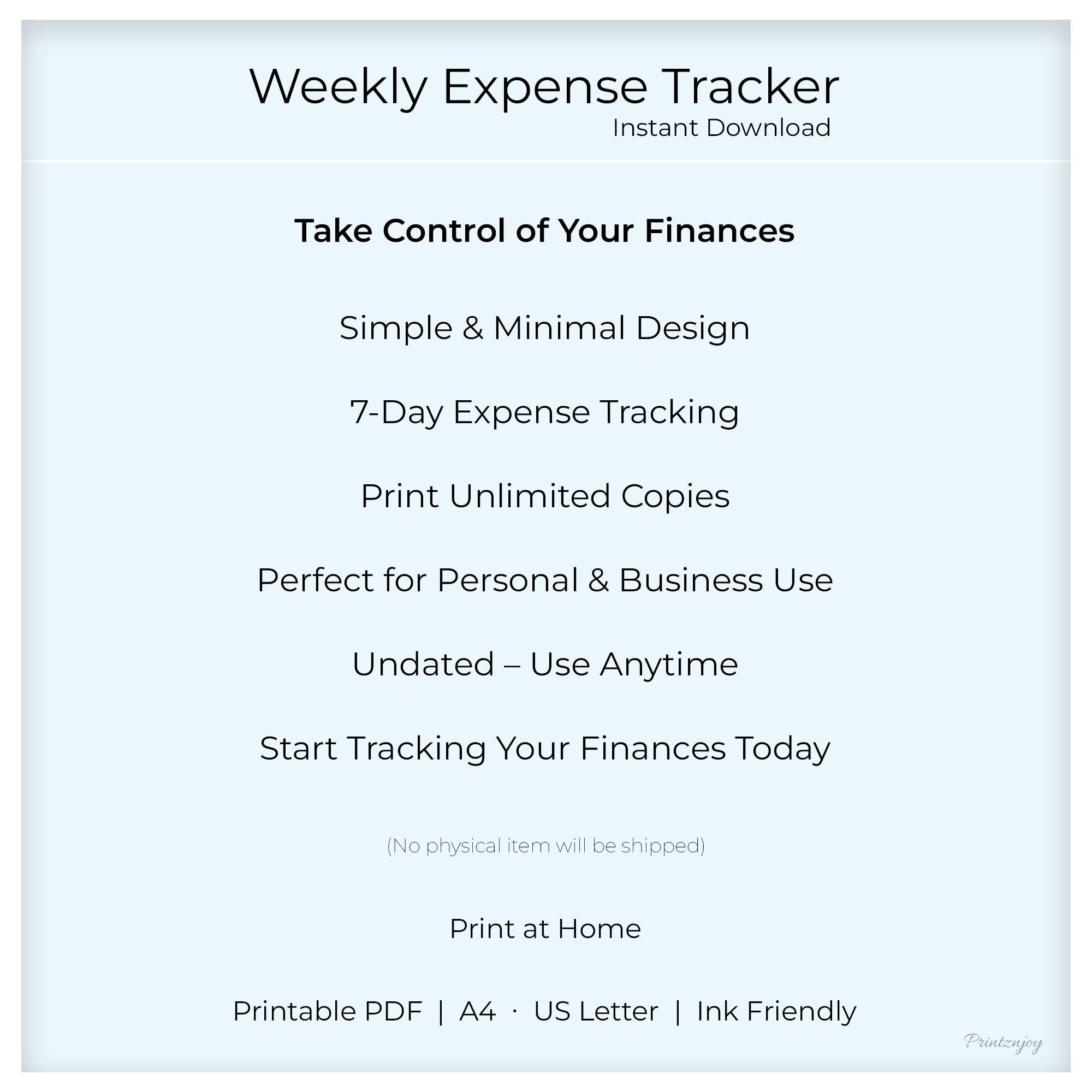 Weekly Expense Tracker Printable | Landscape Budget Planner | A4 US ...