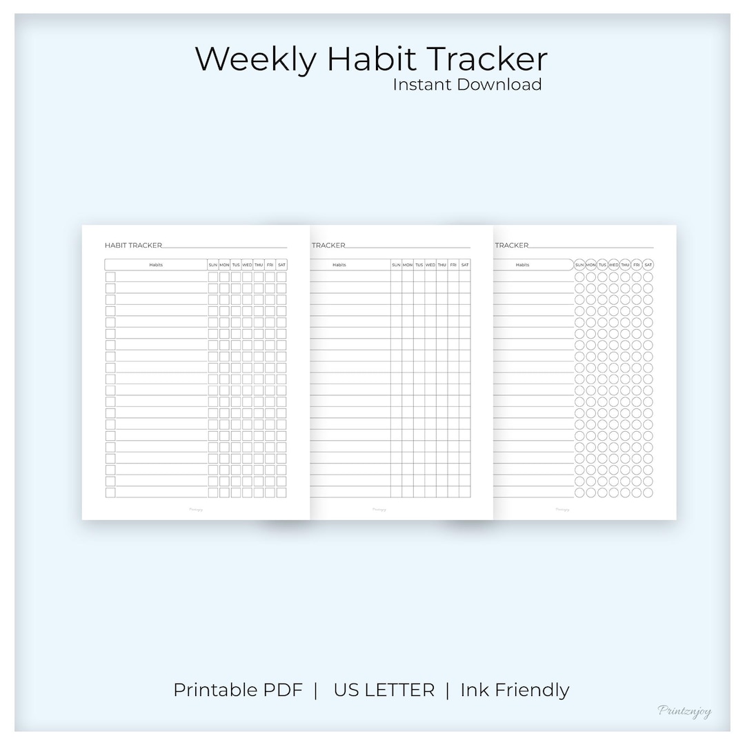 Weekly Habit Tracker Printable US Letter | 3 Designs Grid Circle ...