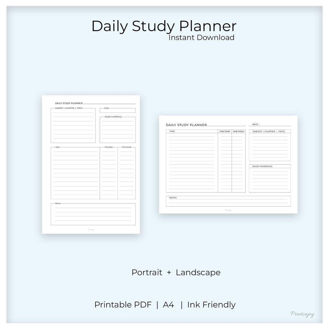 Daily Study Printable A4 | Portrait & Landscape | Student Organizer PDF ...
