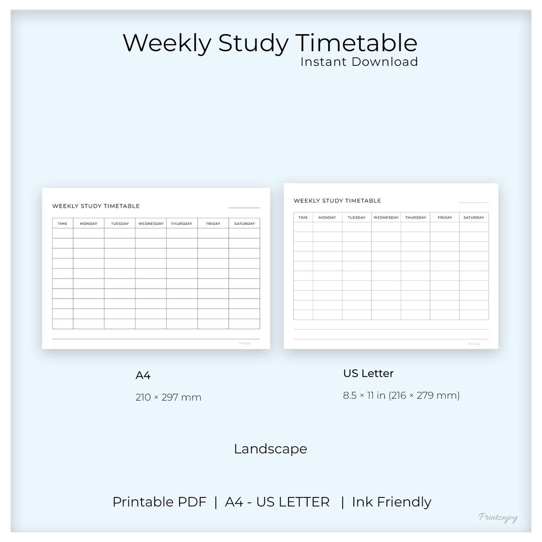 Weekly Study Planner Printable PDF, Student Timetable, Minimal Schedule ...