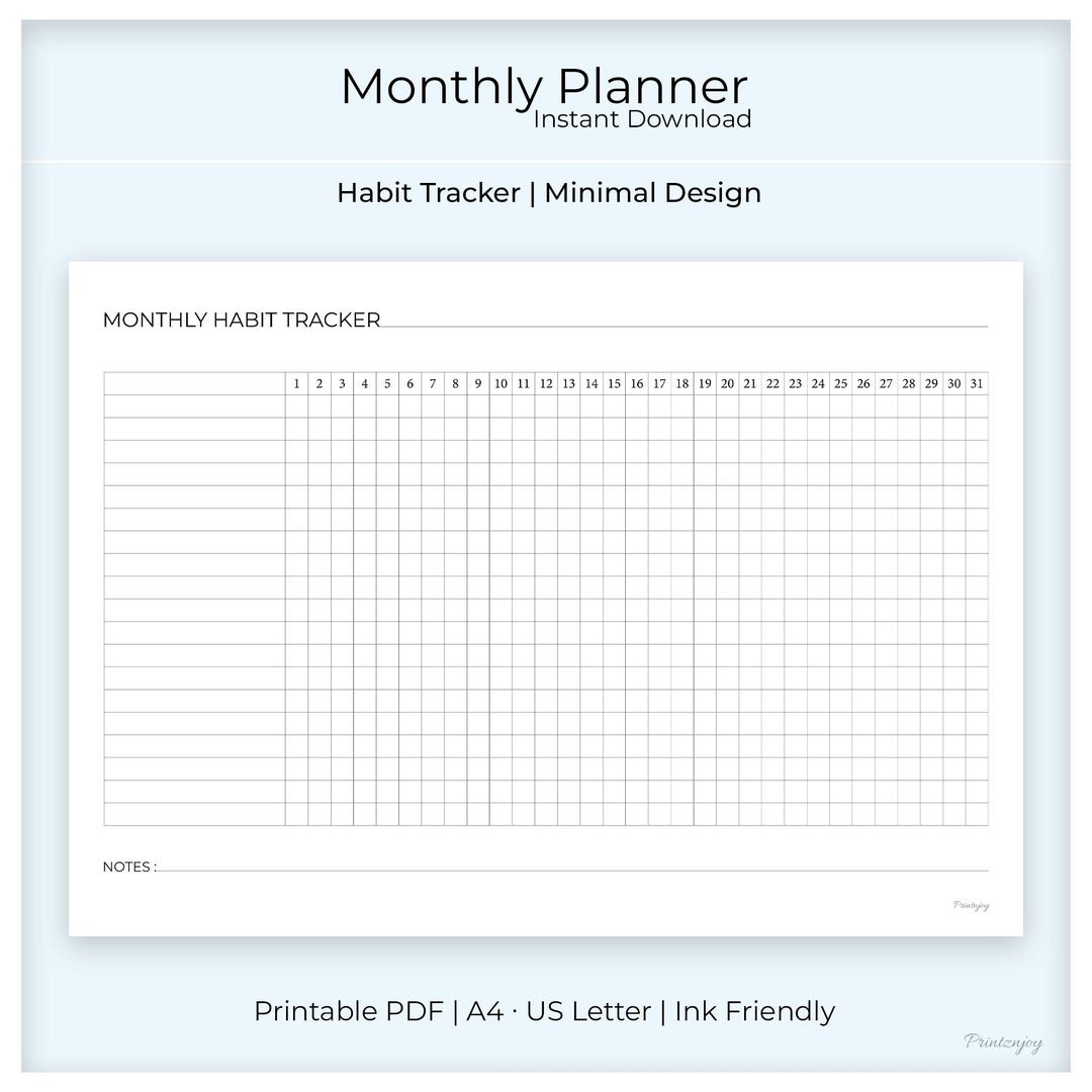 Monthly Habit Tracker Printable | Square Layout PDF A4 A5 US Letter ...