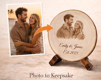 Personalized Wood Photo Engraving, Custom Couple Portrait, 5th Anniversary Gift