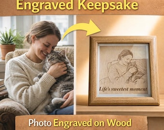 Personalized Wood Photo Frame, Custom Cat Photo Engraving, Engraved Keepsake
