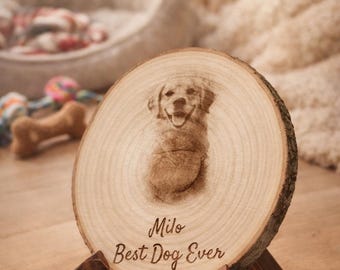 Personalized Pet Photo Wood Slice Engraving, Custom Portrait Keepsake, Rustic Decor