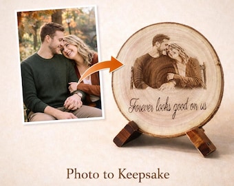 Personalized Couple Photo Wood Slice Keepsake, Custom Anniversary Wedding Gift