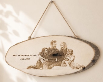 Personalized Wood Photo Plaque, Custom Family Picture Engraving, Rustic Wall Hanging Sign, Photo on Wood Keepsake Gift