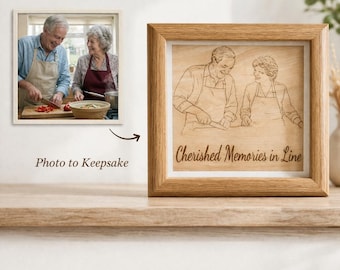 Personalized Photo Engraved Wood Frame, Custom Line Art Portrait Keepsake