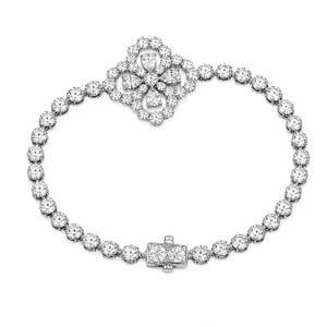 Lucky Clover Tennis Bracelet, 925 Sterling Silver Snowflake Bracelet, CZ Diamond Bracelet, Elegant Gift for Her