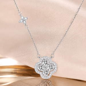 S925 Sterling Silver Four Leaf Clover Necklace, Lucky Clover Pendant, CZ Diamond Necklace, Good Luck Jewelry Gift for Her