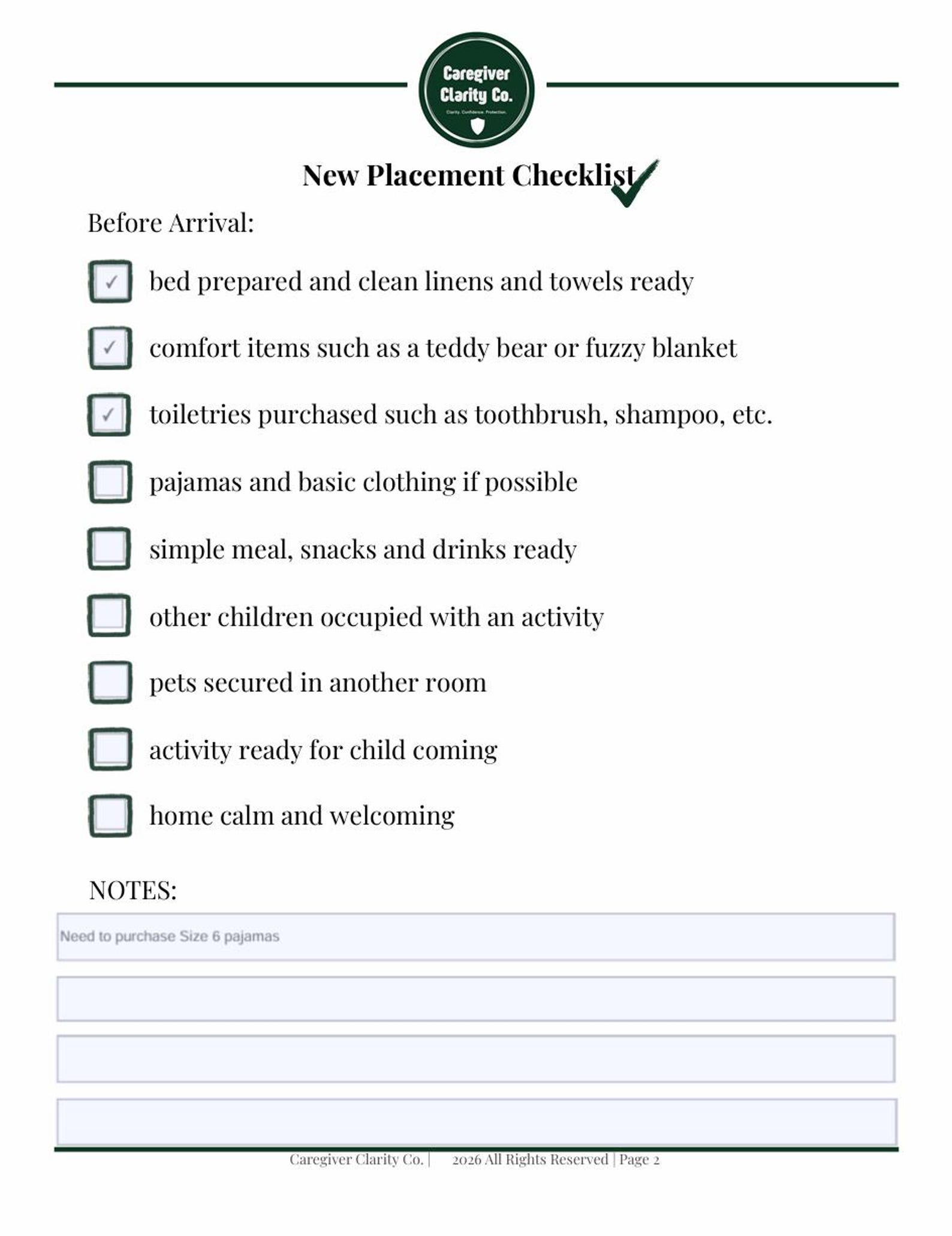 New Placement Checklist for Foster Parents | Digital Fillable Template ...
