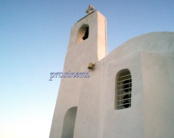 Summer photo, blue white decor, Greece, photo of a white church, Saint  Nicolas, greek church