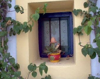 Blue summer photo print, greek islands, blue summer window, Kythira - greece, home decoration