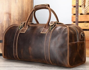 Personalized Top-Grain Leather Weekender Bag, Retro Duffel Travel Companion