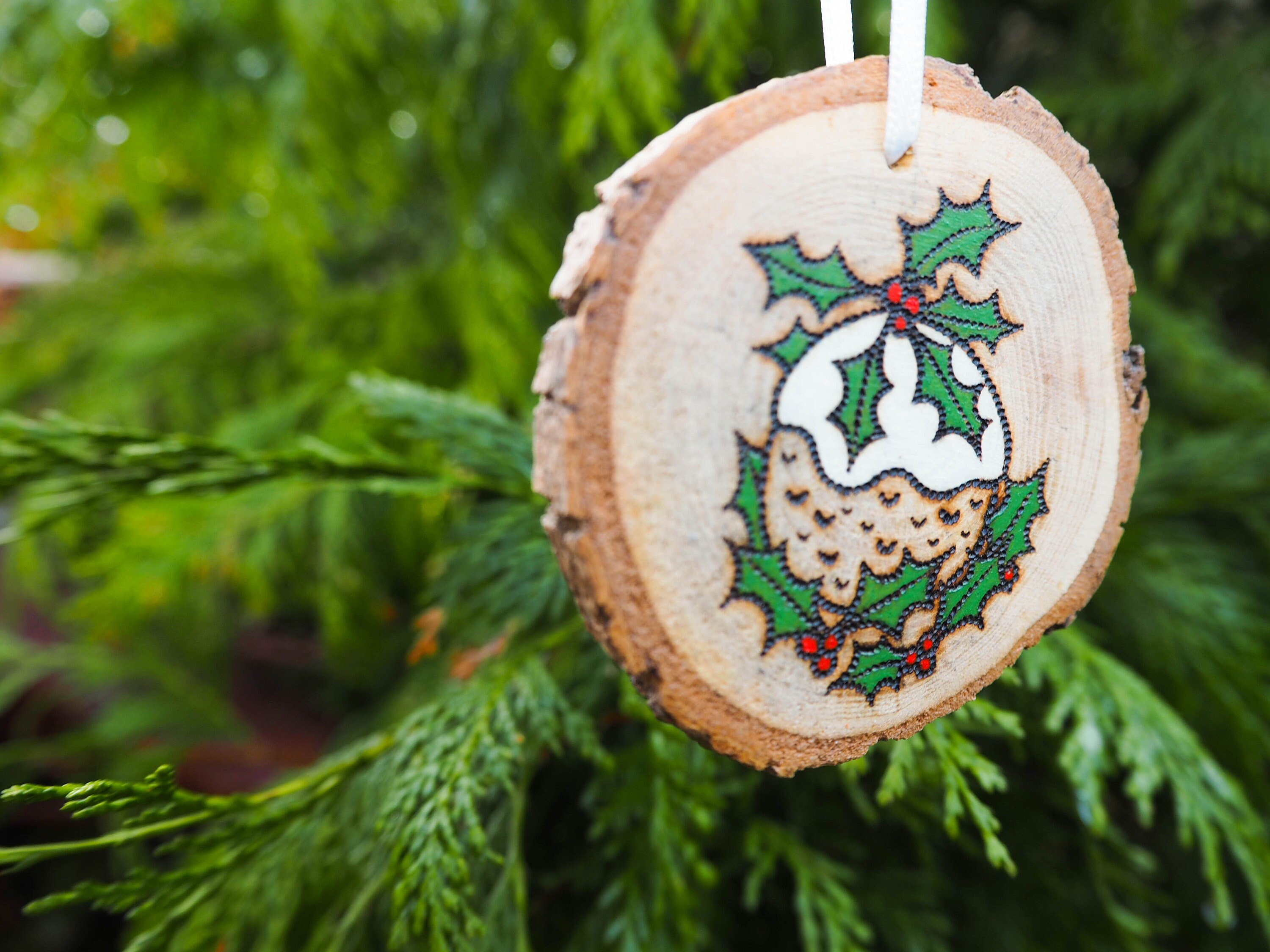 Christmas Pudding Natural Wood Slice Christmas Tree Ornament Etsy
