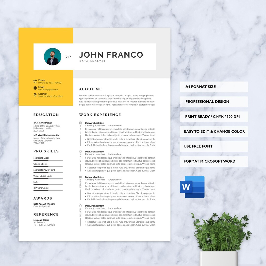 Editable Resume Template Word | Modern ATS Friendly CV (digital ...