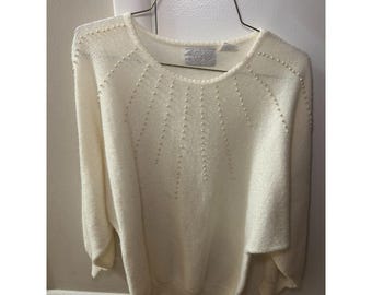 Vintage Cygnet White Pearl Beaded Sweater Dolman Sleeve Balletcore Coquette M