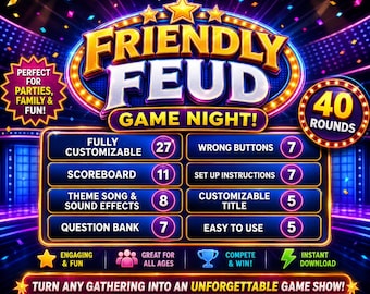Editable Friendly Feud Template Party Game || Editable Feud Quiz Game || Mac and PC Compatible || Games for Adults and Kids Games Night