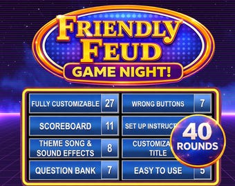 Friendly Feud Family Game Night, Editable Powerpoint Game Show with Auto Score, Party Games for Adults & Families