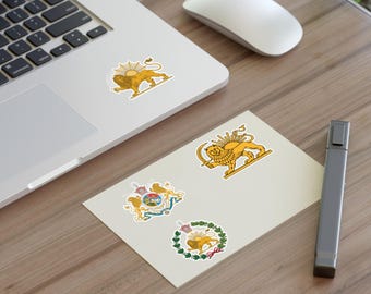 Iran Pahlavi Lion Sun Sticker Sheet – Vintage Coat of Arms Emblem Vinyl Decals
