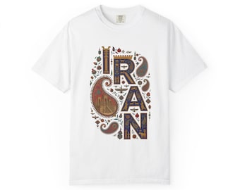 Iran Paisley Typography T-Shirt – Persian Motifs Garment-Dyed Tee