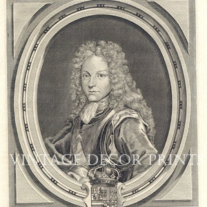 Original 1735 Historical Antique Engraving. A Portrait of Royalty and Nobility, Philippus. V. Hispaniar. Wonderful Interior Design Decor,
