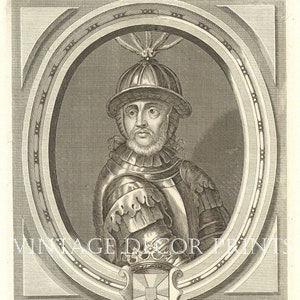 Original 1735 Historical Portrait of Guilielmus Normannus. Royalty and Nobility, Wonderful Interior Design Decor,Antique Engraving.