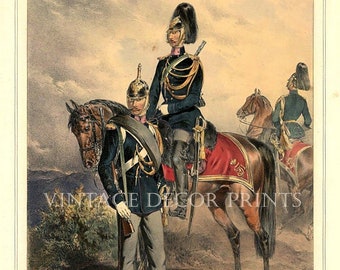 Gendarmería Ejército austríaco Litografía original coloreada a mano Fecha 1854 Josef Anton Strassgschwandtner