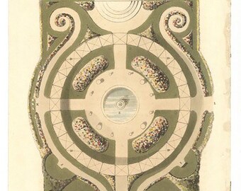 Small Garden Design Garden Architecture Print by John Papworth, Architect, and Artist Published by R. Ackermann 1821 Hand Coloured Aquatint