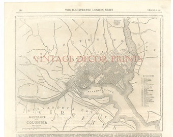 Washington DC 1861 Antique ILN Map of The District of Columbia A Black and White Engraving The Civil War in America